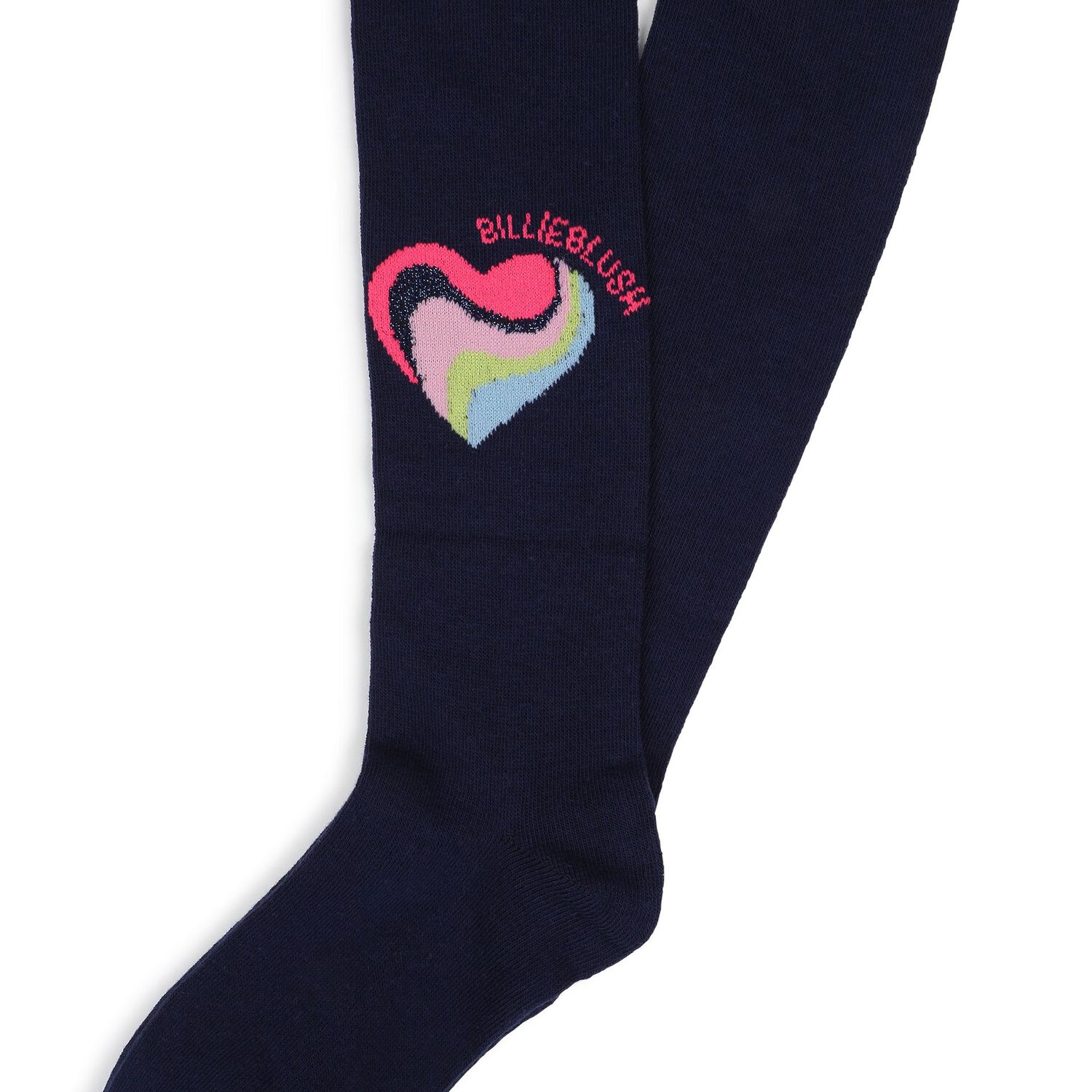 Girls Navy Blue Heart Tights, 2, hi-res
