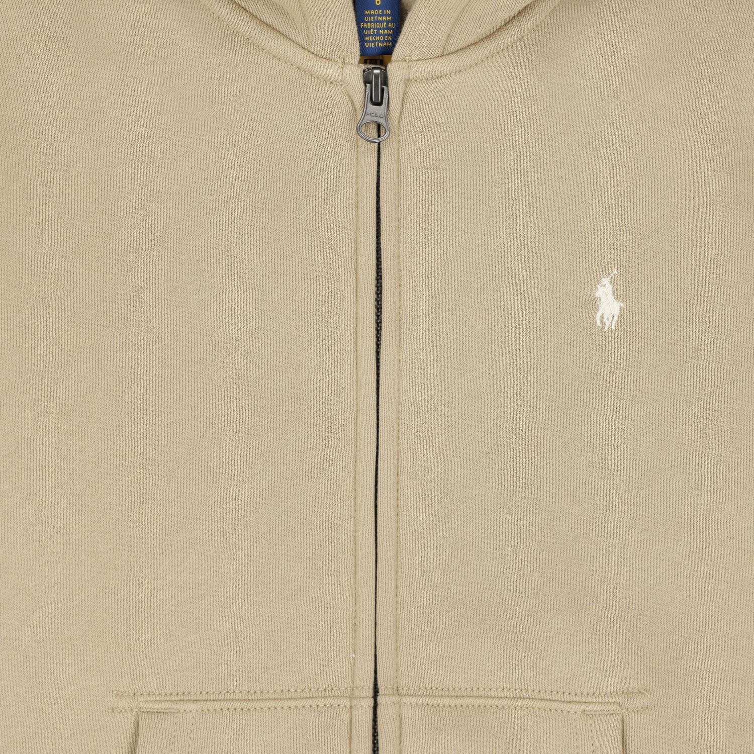 Boys Beige Logo Hooded Zip Up Top, 1, hi-res