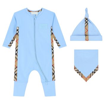 Baby Boys Blue & Beige Romper Gift Set