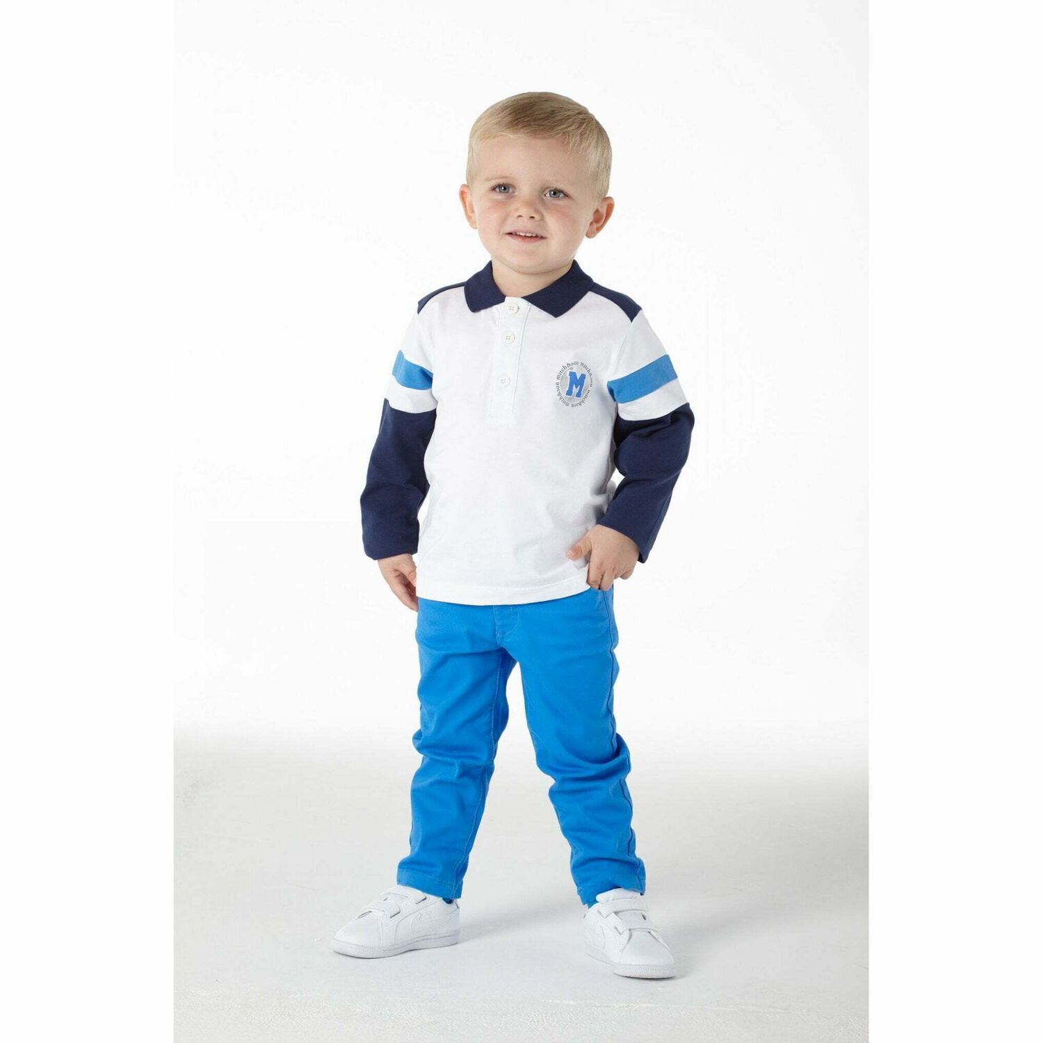 Boys White & Navy Polo Shirt, 1, hi-res