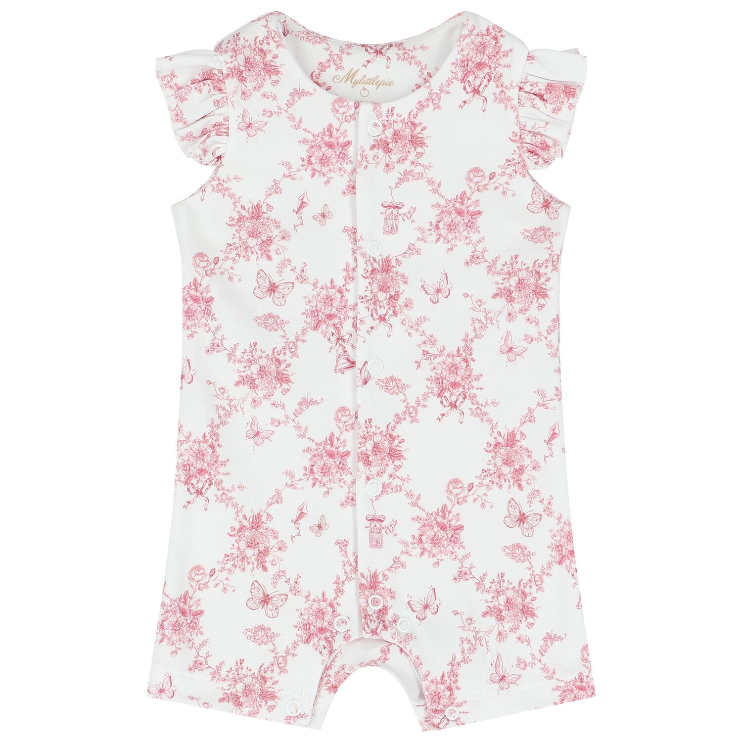 Baby Girls White & Pink Floral & Butterflies Romper, 1, hi-res