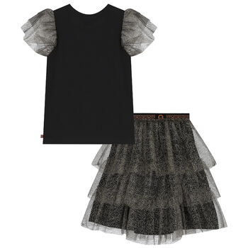 Girls Black & Gold Logo Tulle Skirt Set