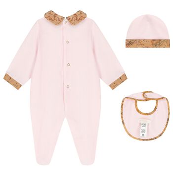 Baby Girls Pink & Beige Geo Map Babygrow Gift Set