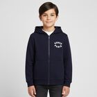 Boys Navy Blue Logo Hooded Zip Up Top, 1, hi-res