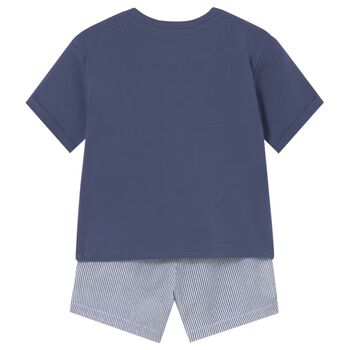 Younger Boys Navy Blue & White Striped Shorts Set