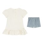 Baby Girls Ivory & Blue Teddy Bear Shorts Set, 1, hi-res
