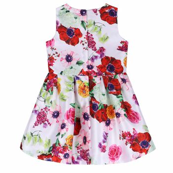 Girls White Printed Dress