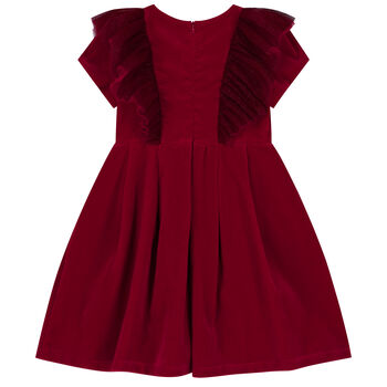 Girls Red Velvet Bow Dress