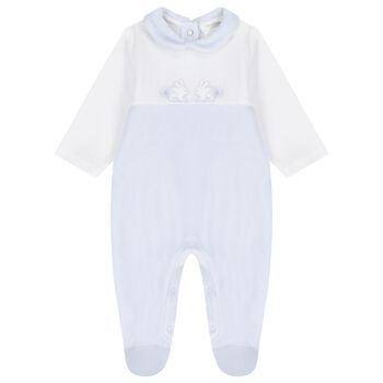 Baby Boys White & Blue Rabbit Babygrow