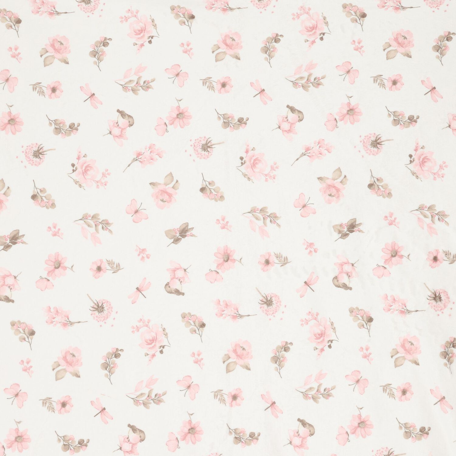 Baby Girls Pink & White Fur Faux Floral Blanket, 1, hi-res