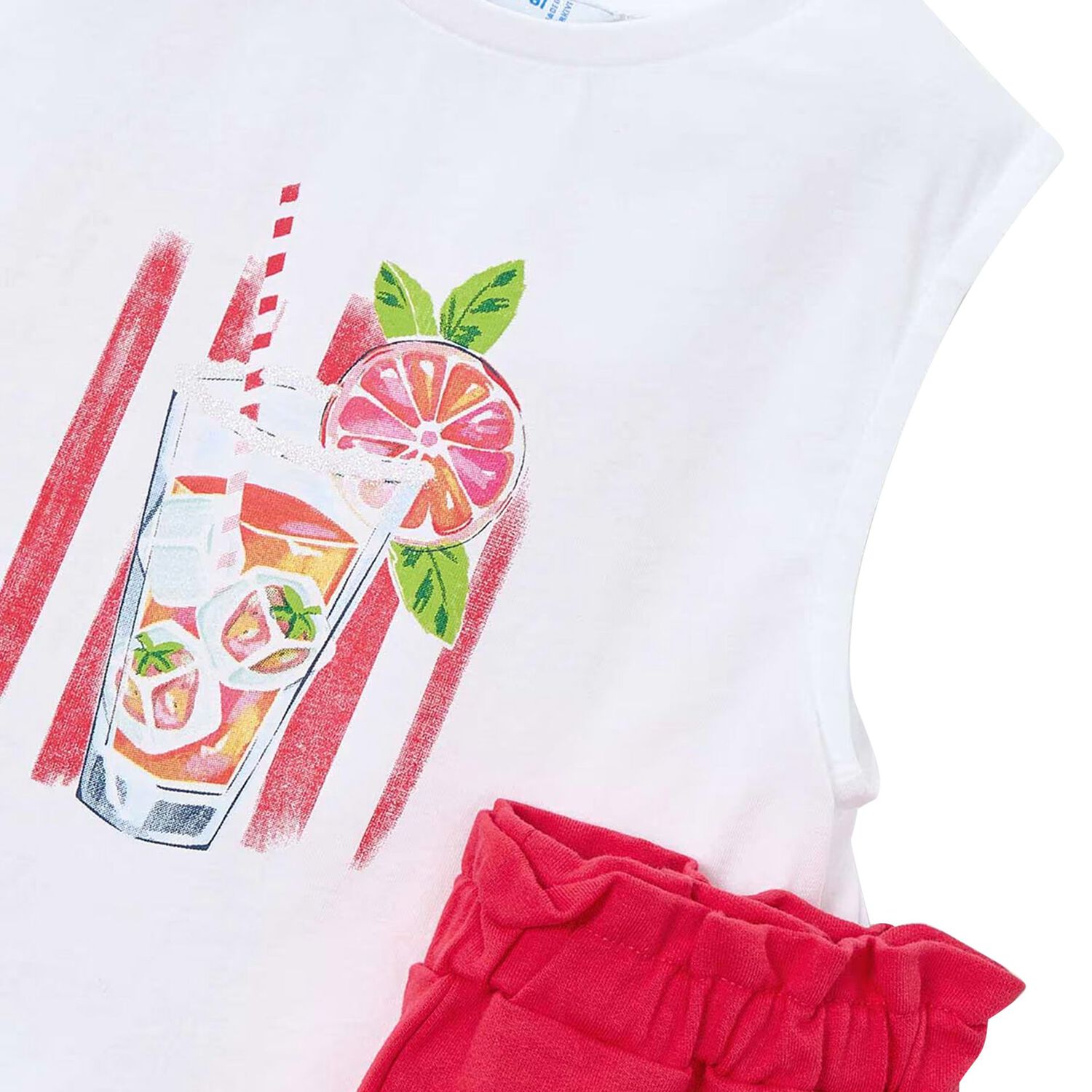 Girls White & Red Shorts Set, 1, hi-res