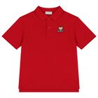 Boys Red Teddy Bear Polo Shirt, 1, hi-res