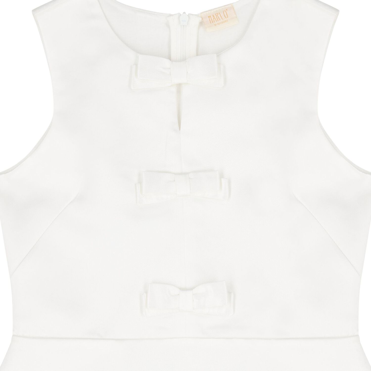 Girls White Bow Satin Dress, 1, hi-res