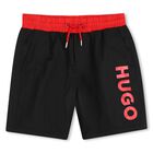 Boys Black Logo Swim Shorts, 1, hi-res