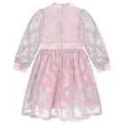 Girls Pink & Silver Jacquard Floral Dress, 1, hi-res