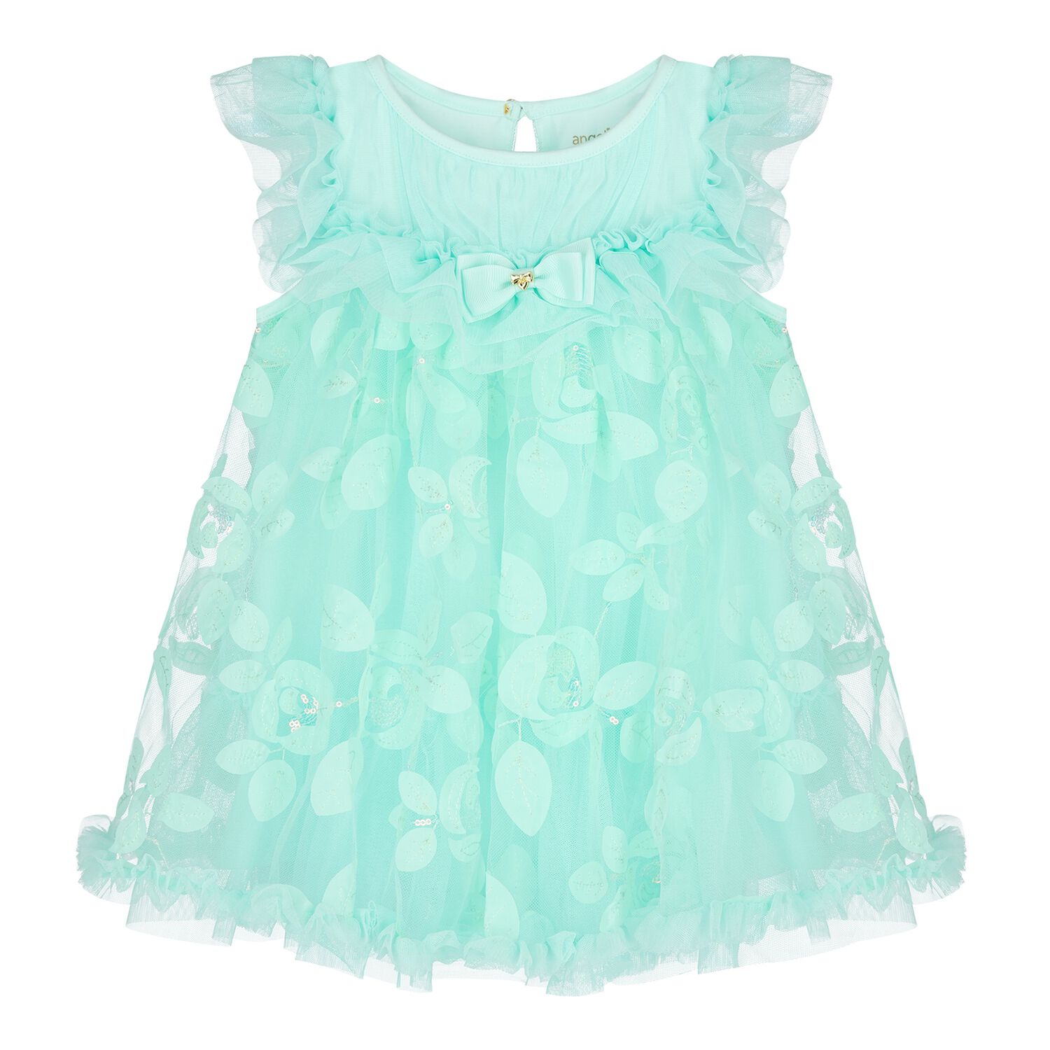 Baby Girls Green Appliqued Tulle Dress, 2, hi-res