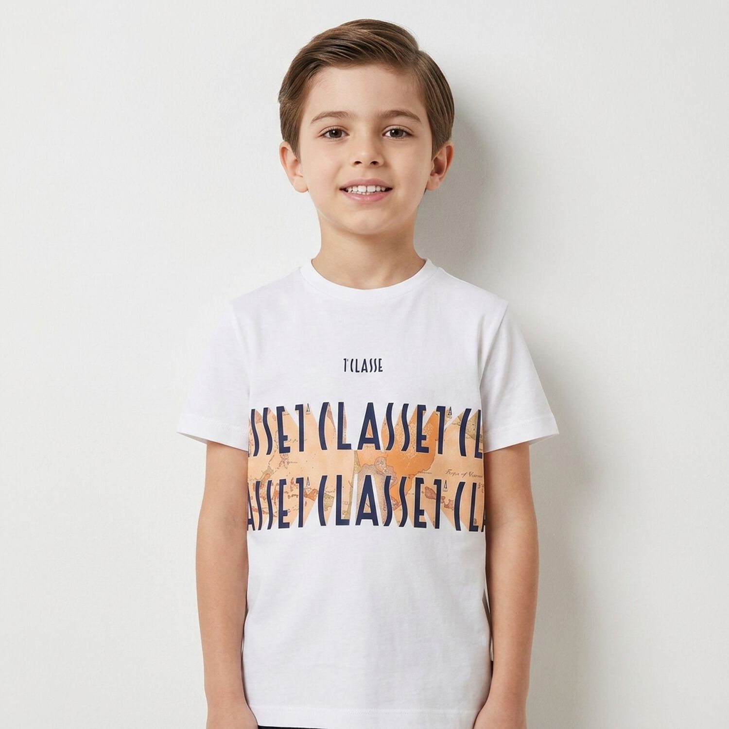 Boys White & Beige Geo Map T-Shirt, 1, hi-res