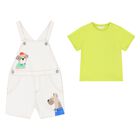 Baby Boys Ivory & Green Dungaree Set, 1, hi-res