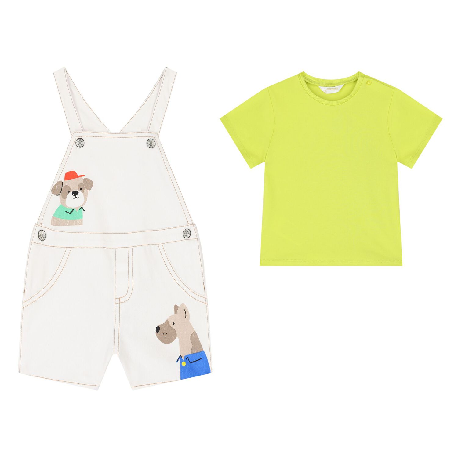 Baby Boys Ivory & Green Dungaree Set, 1, hi-res