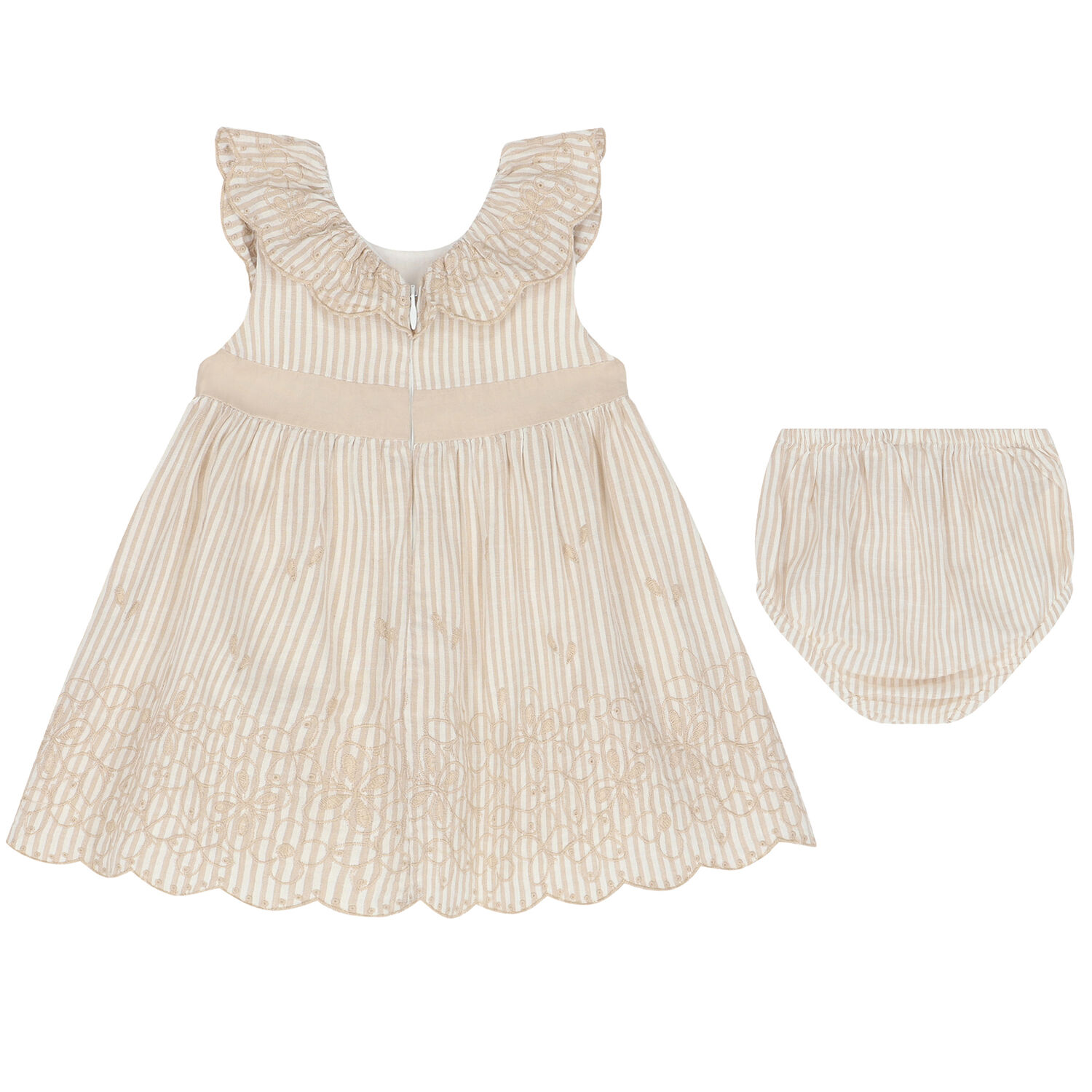 Baby Girls Beige & White Dress Set, 2, hi-res