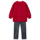 طقم ليجينز للبنات باللون الاحمر والرمادى , 2, hi-res