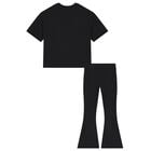 Girls Black Crystal Embellished Diamant&eacute; Logo & Flared Leggings Set, 1, hi-res