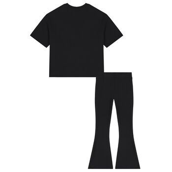Girls Black Crystal Embellished Diamant&eacute; Logo & Flared Leggings Set