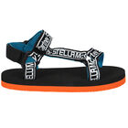 Boys Black & Orange Logo Sandals, 1, hi-res