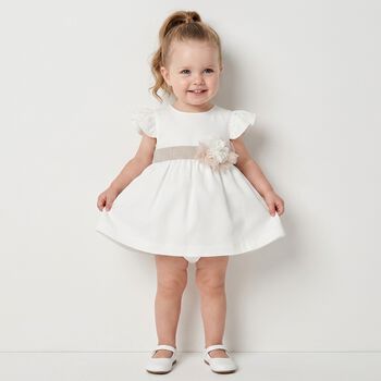 Baby Girls Ivory & Beige Flower Dress Set