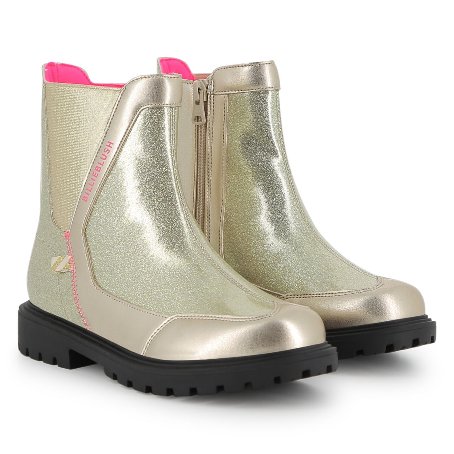 Girls Gold Faux Leather Ankle Boots, 1, hi-res