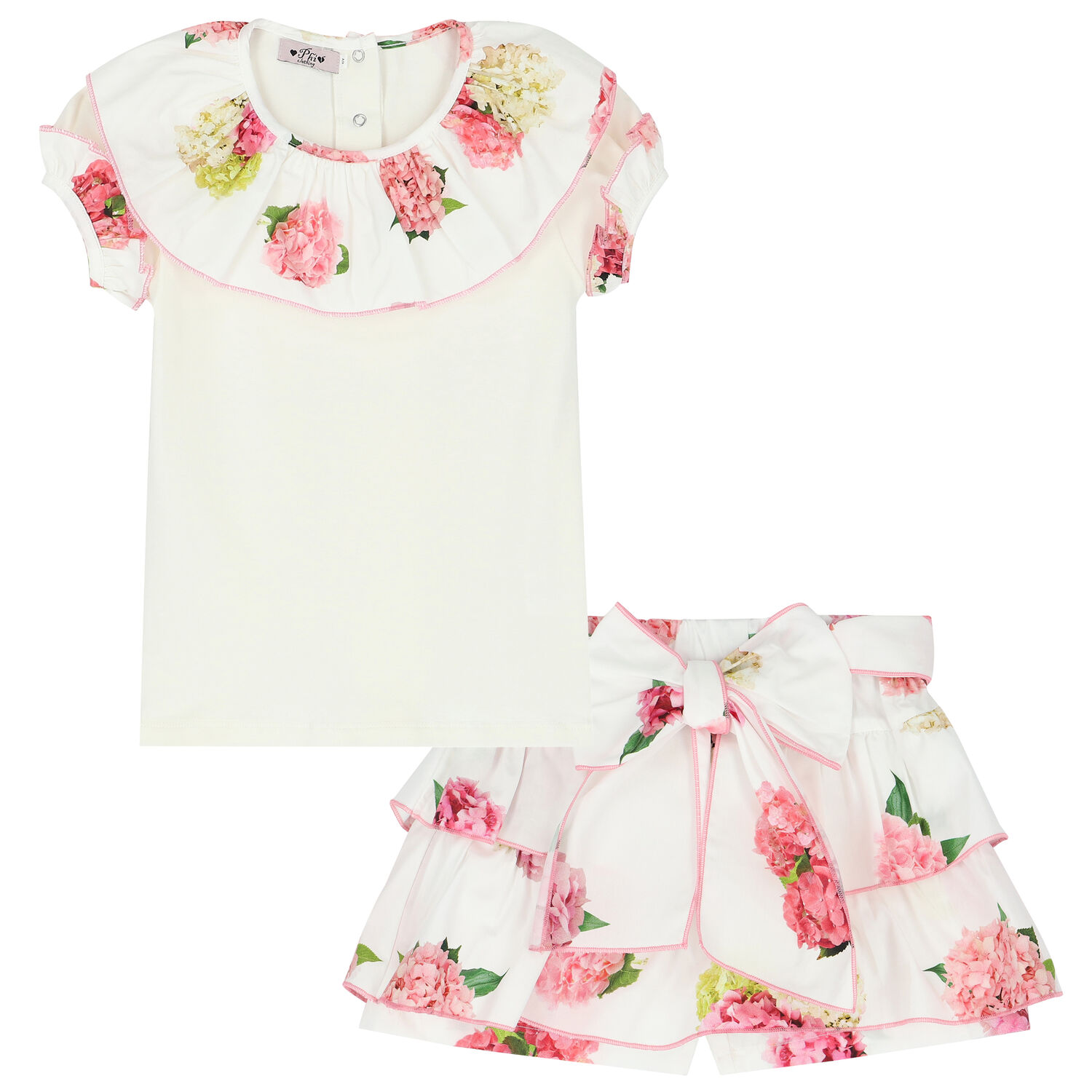 Girls White & Pink Floral Skort Set, 1, hi-res