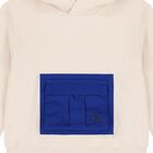 Boys Beige & Blue Logo Hooded Top, 1, hi-res