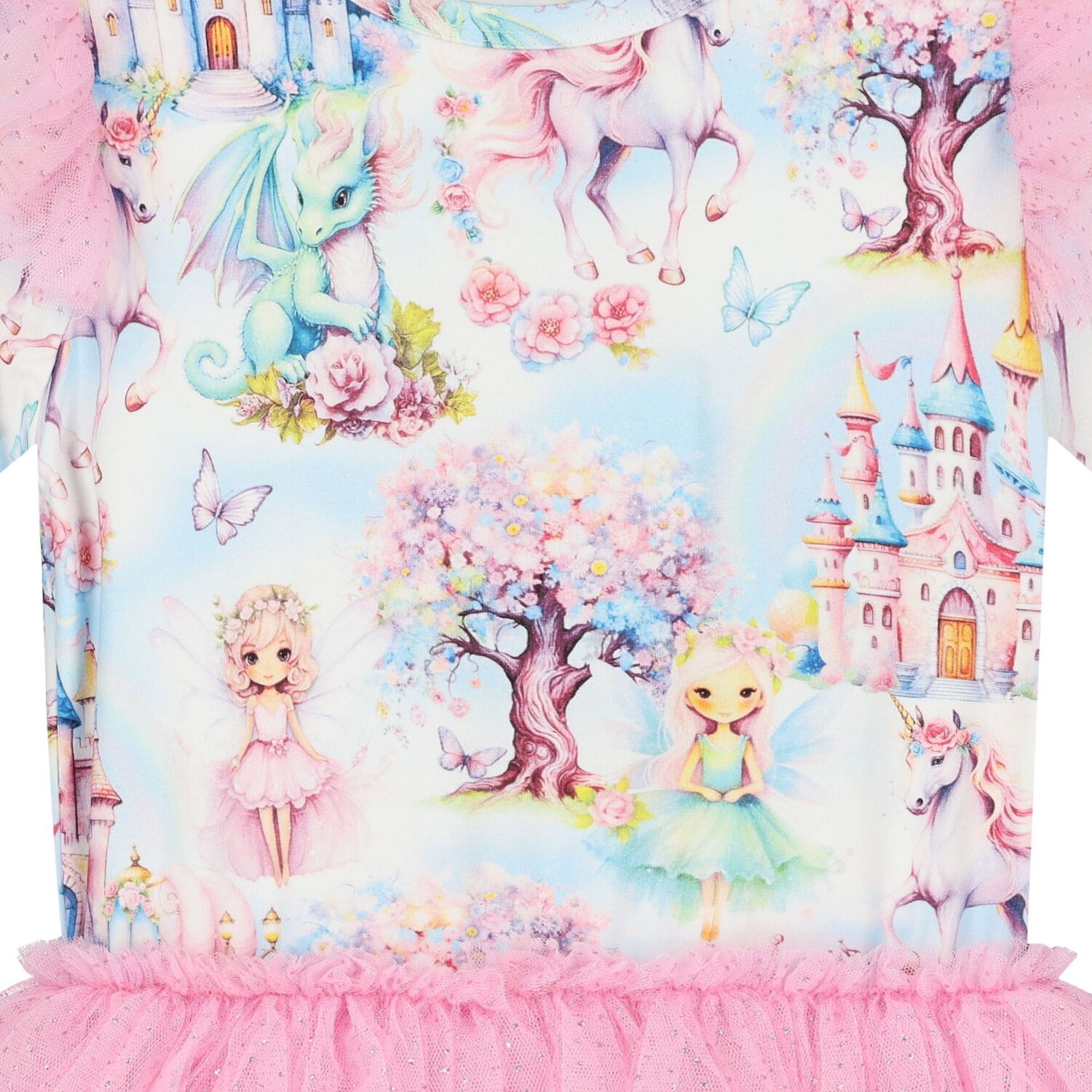 فستان بنات تول بطبعه اليونيكورن باللون الوردي, 1, hi-res image number null