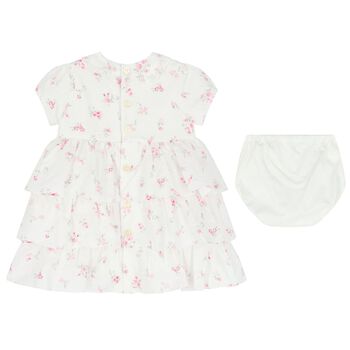 Baby Girls White & Pink Floral Dress Set
