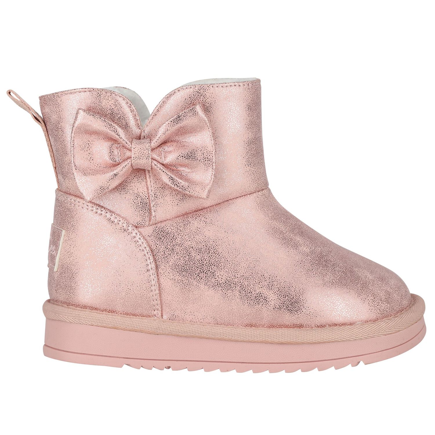Girls Metallic Pink Faux Leather Bow Boots, 2, hi-res