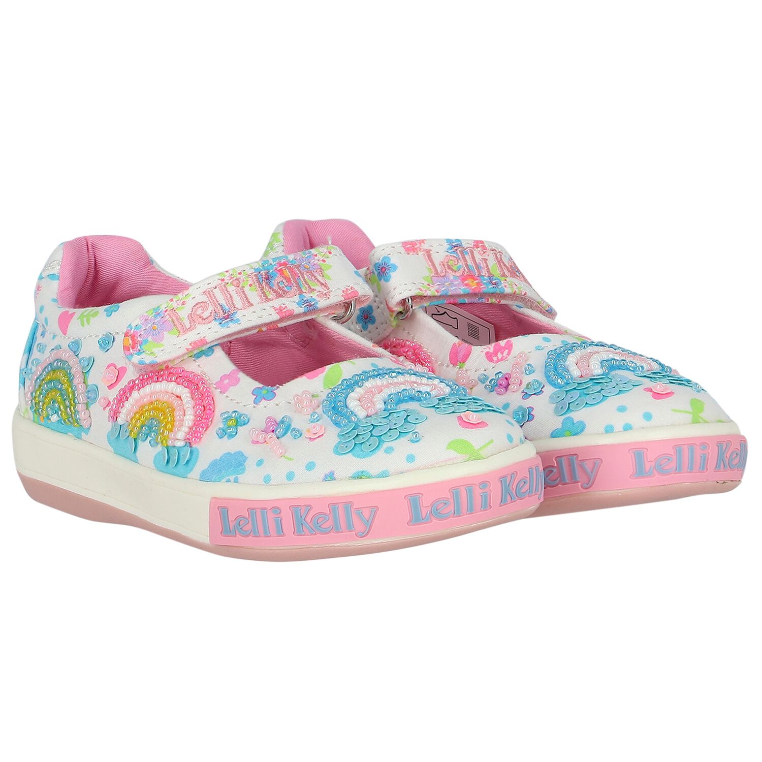 Girls Ivory & Pink Logo Shoes, 1, hi-res