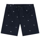 Boys Navy Blue Logo Flag Shorts, 1, hi-res