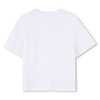 تيشيرت بنات باللون الابيض بالشعار مزين مرصع بأحجار الراين