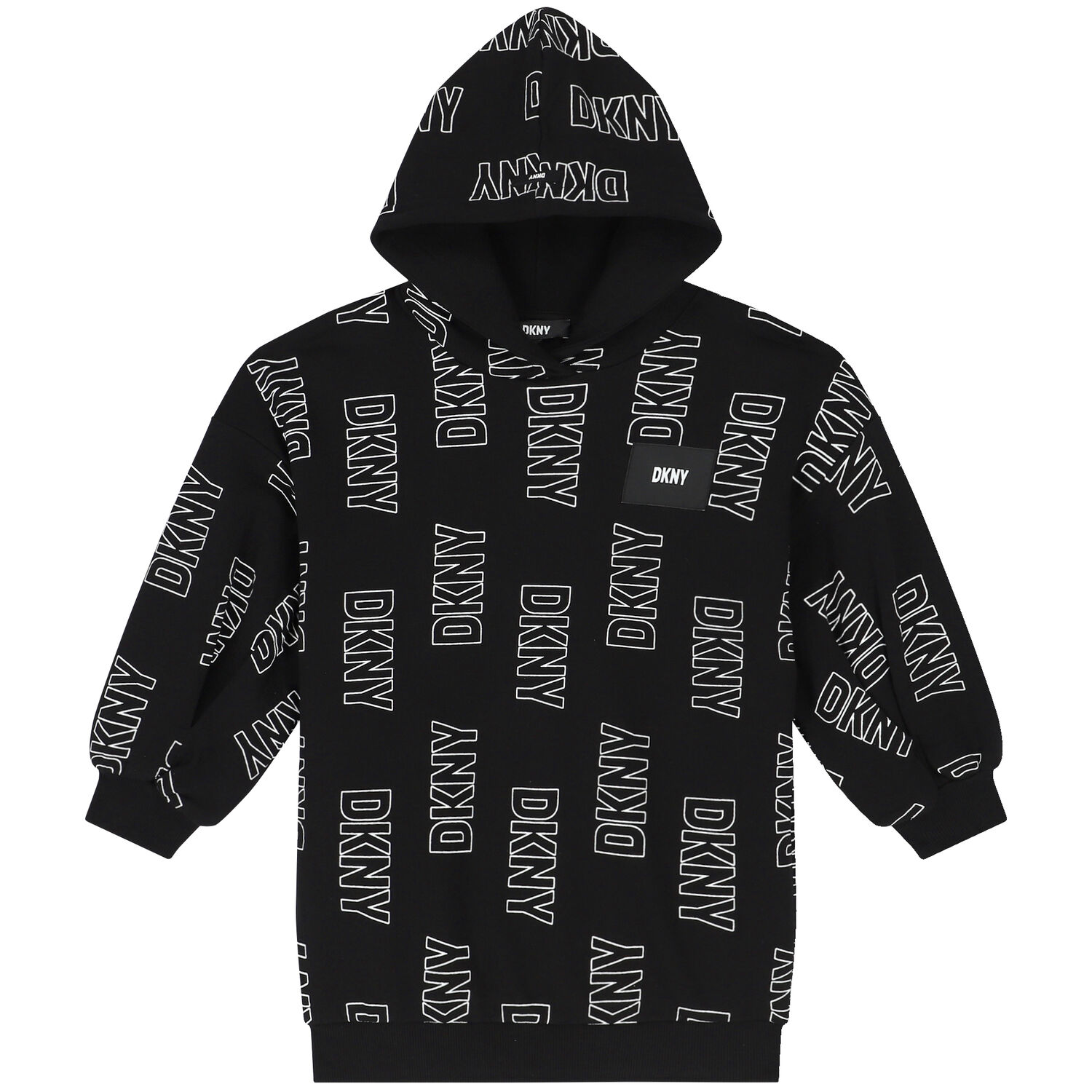 Girls Black Logo Hooded Dress, 1, hi-res image number null