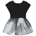 Younger Girls Black & White Logo Organza Dress, 1, hi-res