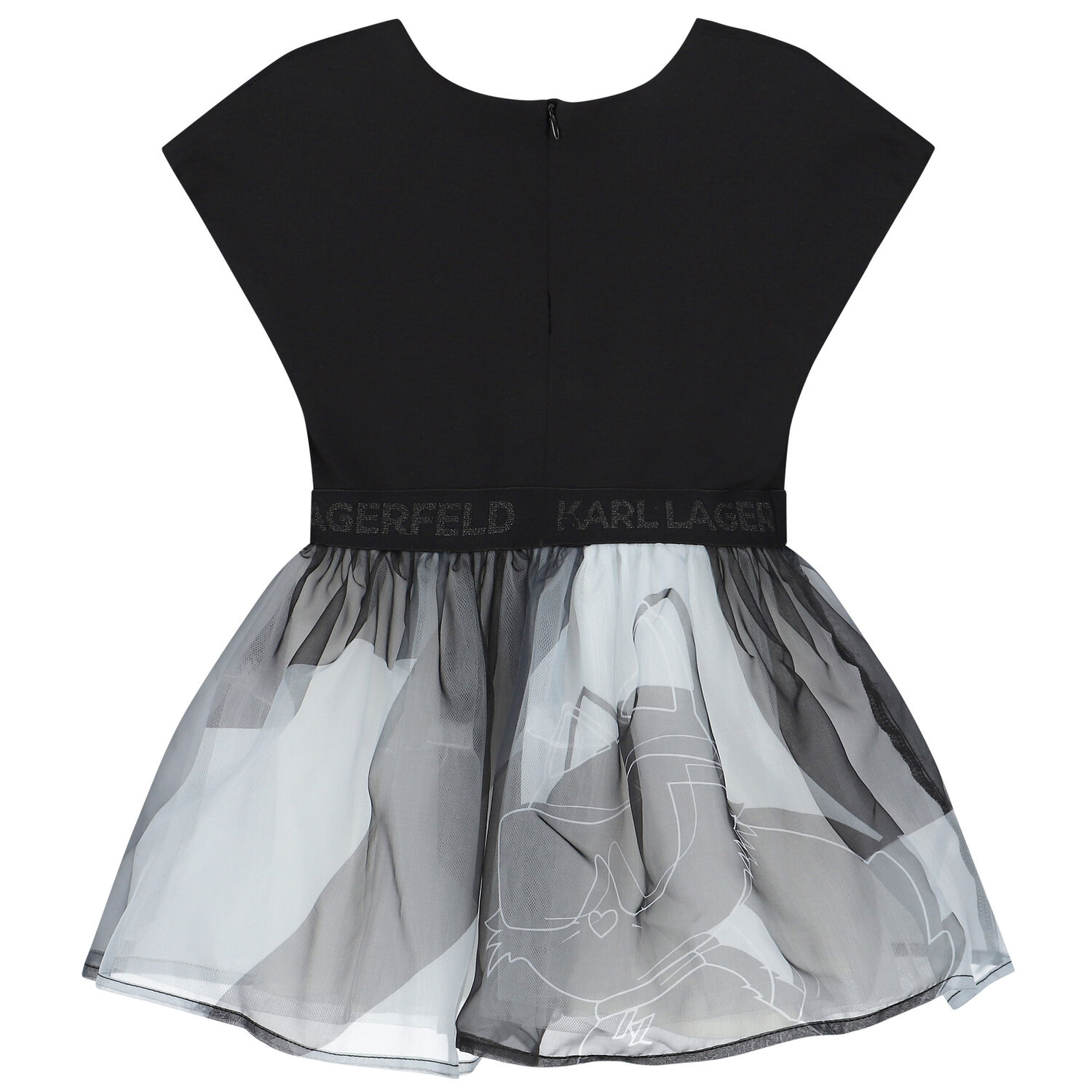 Younger Girls Black & White Logo Organza Dress, 1, hi-res