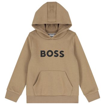 Boys Beige Logo Hooded Top