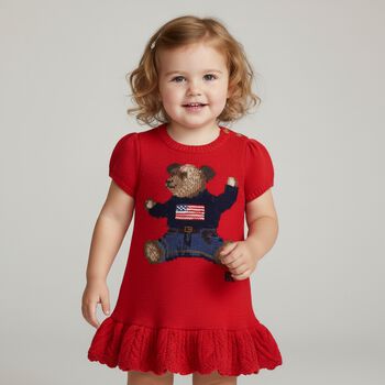 Baby Girls Red Logo Polo Bear Dress