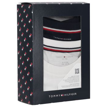 بلوزة قطنية بأكمام طويلة بشعار باللونين الأبيض والأزرق الداكن للأولاد (عبوة من قطعتين)