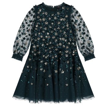 فستان تول باللون الاخضر مزين بالترتر للبنات