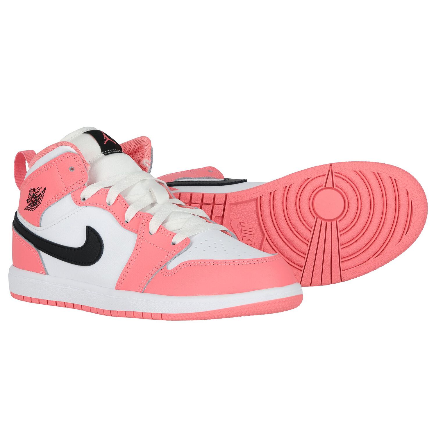 Girls Neon Pink & White Air Jordan 1 Mid Trainers, 7, hi-res