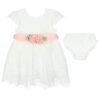 Younger Girls White Flower Lace & Tulle Dress, 1, hi-res