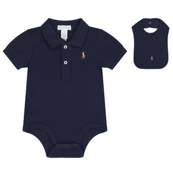 Boys Navy Blue Logo Babysuit Gift Set