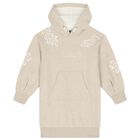 Girls Beige Embroidered Logo Sweatshirt Dress, 1, hi-res