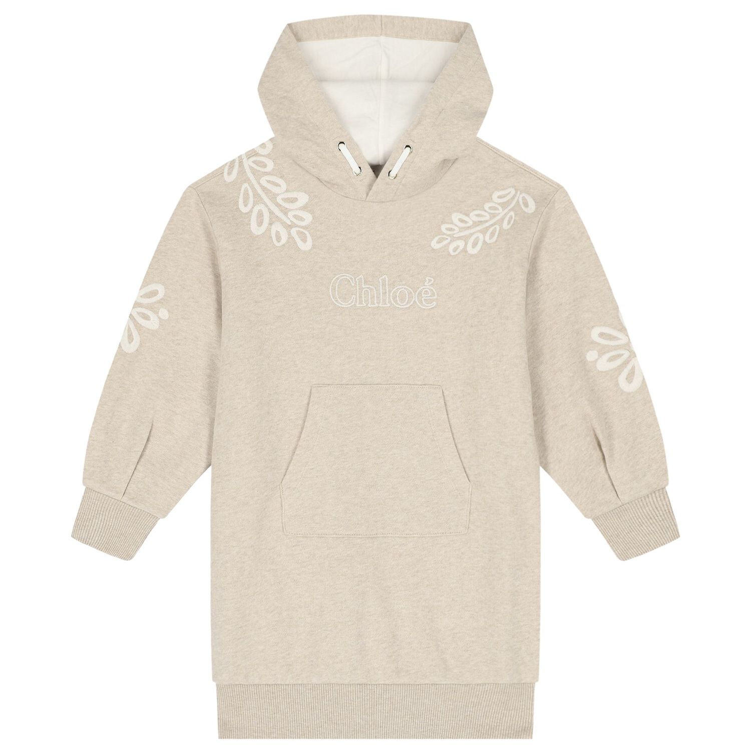 Girls Beige Embroidered Logo Sweatshirt Dress, 1, hi-res image number null